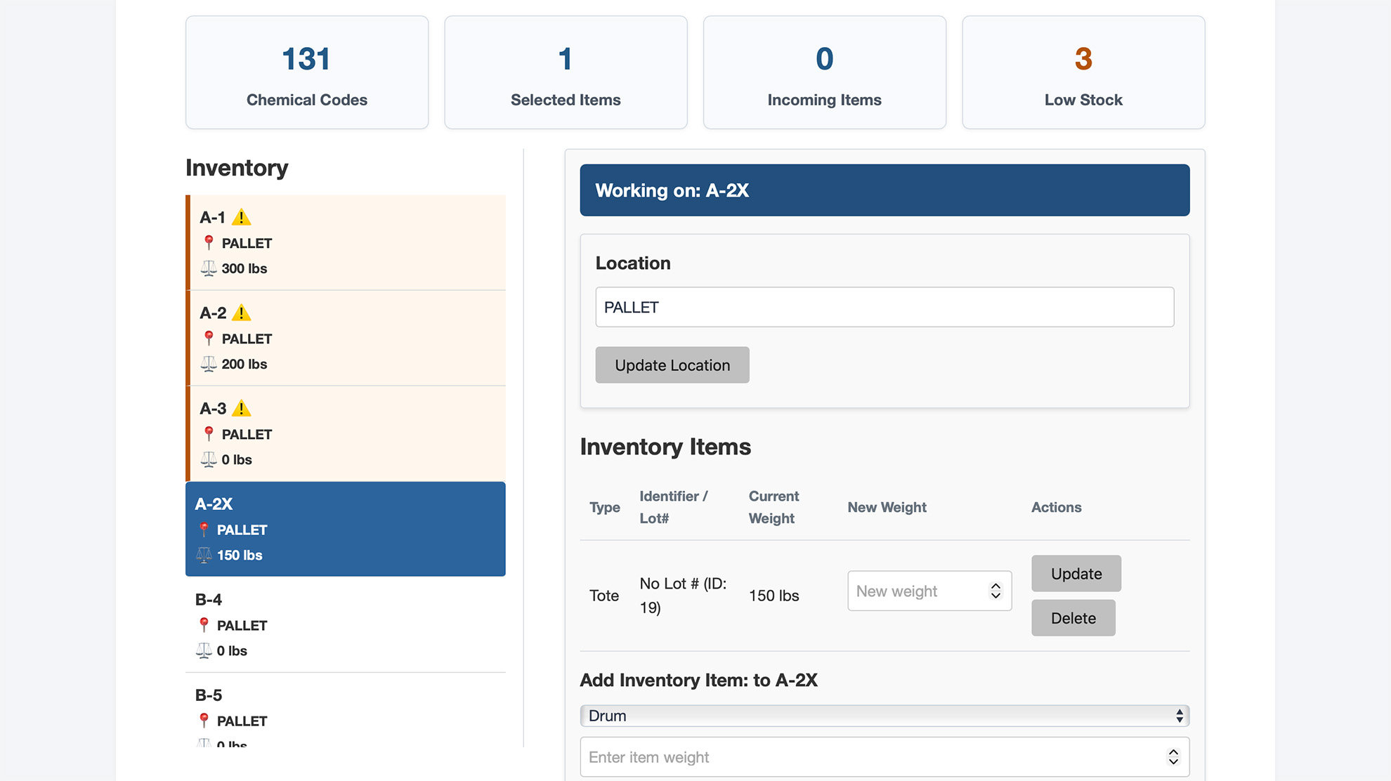 Chemical inventory app preview